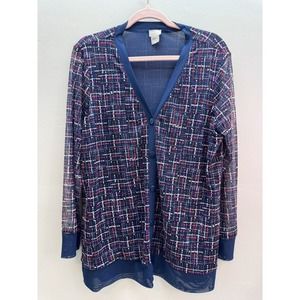 Chicos Lightweight Sheer Cardigan Size L Multicolor Button Up V-Neck Abstract